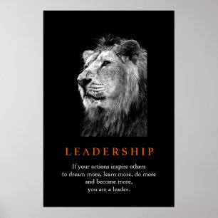 Poster Leadership motivationnel Lion noir blanc