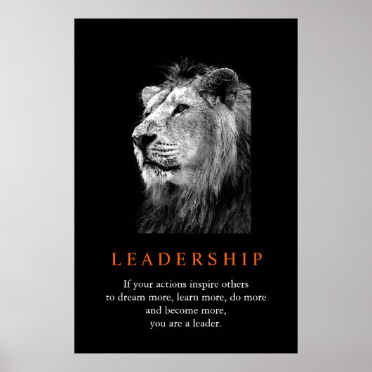 Poster Leadership motivationnel Lion noir blanc (Devant)