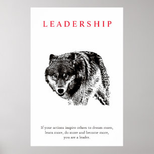 Poster Leadership motivationnel Wolf Noir et blanc