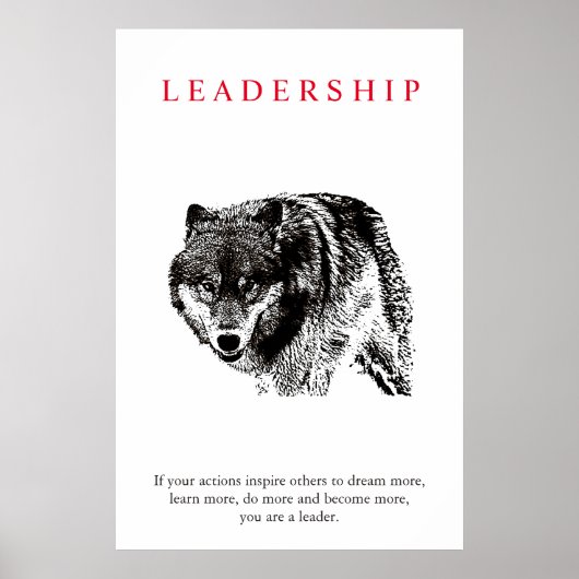 Poster Leadership motivationnel Wolf Noir et blanc (Devant)