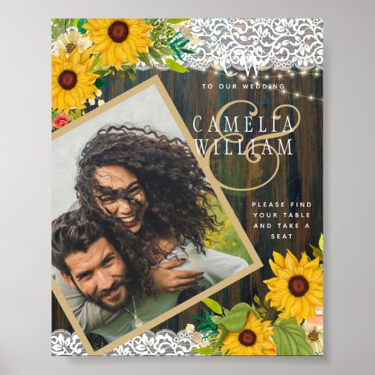 Poster LeahG Rustic Sunflower Dentelle PHOTO Mariage BIEN (Devant)