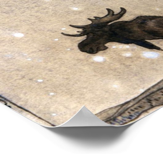 Poster Leap The Elk In Neige At Night - John Bauer (Coin)