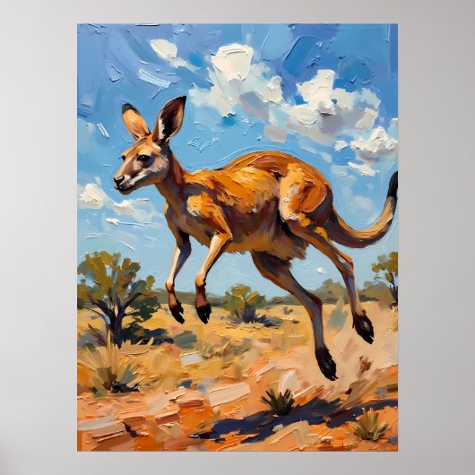 Poster Leaping Kangaroo Peinture (Devant)