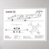 Poster Learjet 23 - Plan de dessin du plan d'avion BD (Devant)