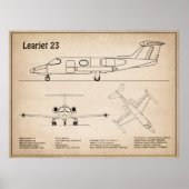 Poster Learjet 23 - Plan de dessin du plan d'avion SD (Devant)
