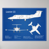 Poster Learjet 23 - Plan de dessin du plan directeur de l (Devant)