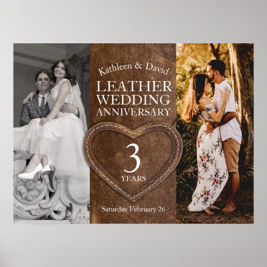 Poster Leather 3rd wedding anniversary heart party (Devant)