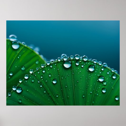 Poster L'eau chute sur les feuille (Devant)