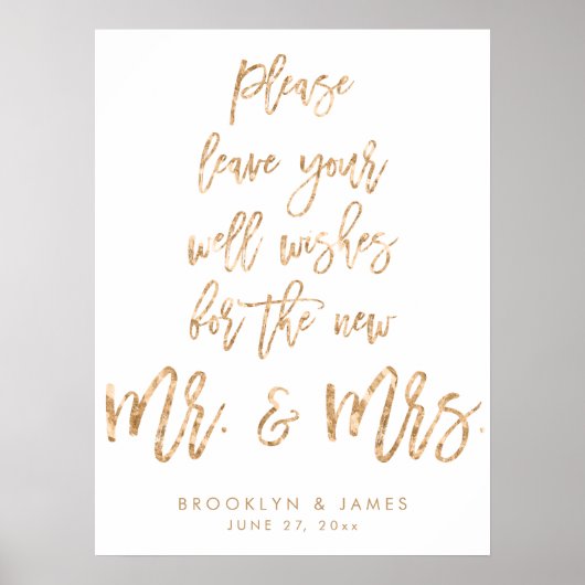 Poster Leave Your Well Wishes Wedding Sign Gold Foil (Devant)