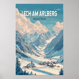Poster Lech am Arlberg Autriche Illustration Art de voyag