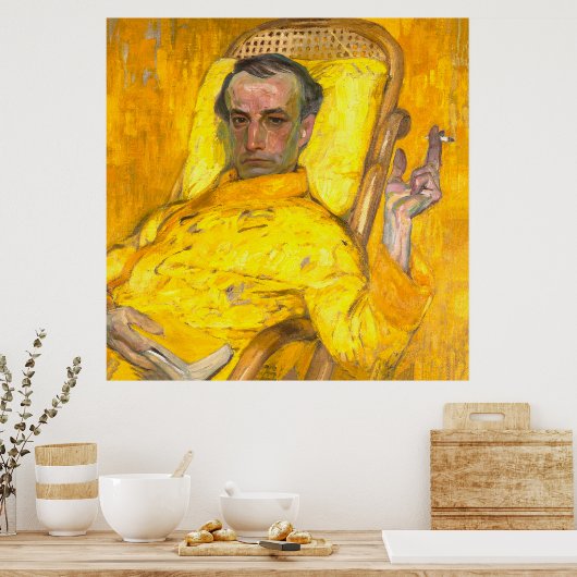 Poster L'échelle jaune, l'homme fume une cigarette (Cuisine)