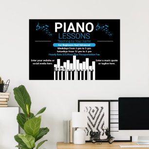 Poster Leçons de piano personnalisées Professeur de musiq