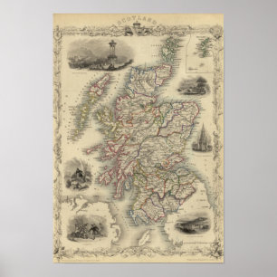 Poster L'Ecosse avec la carte d'encart des Îles Shetland