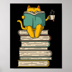 Poster Lecture Chat - Livre Drôle Et Thé Lover Cadeau Cou