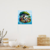 Poster Lecture de fille sous un arbre entouré de fleurs (Cuisine)