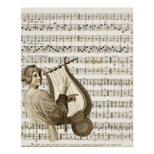 Poster Lecture de musique Harp Vintage 304