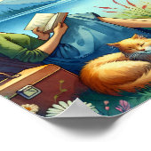 Poster Lecture d'un livre sous un arbre avec un chat endo (Coin)