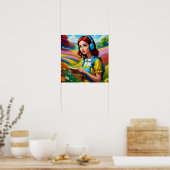 Poster Lecture fille avec casque paysage coloré (Cuisine)