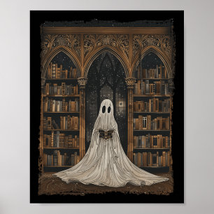 Poster Lecture Ghost Library Halloween Librairie Livre Lo
