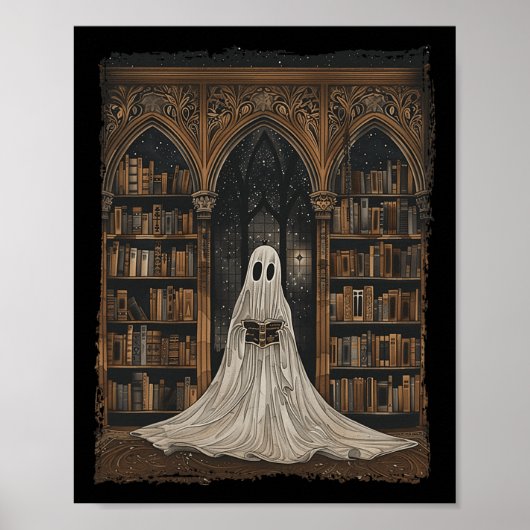Poster Lecture Ghost Library Halloween Librairie Livre Lo (Devant)