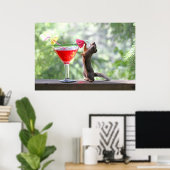 Poster L'écureuil boit un cocktail à Happy Hour (Bureau à domicile)