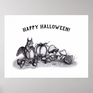 Poster L'écureuil en automne, Bonne Halloween !