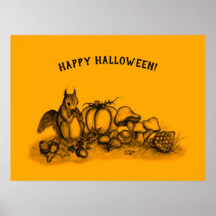 Poster L'écureuil en automne, Bonne Halloween !