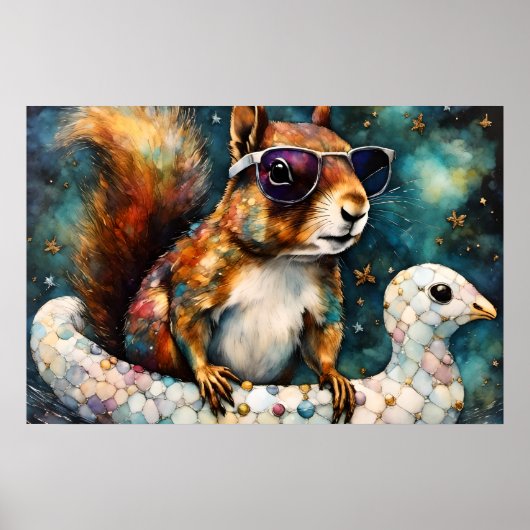 Poster L'écureuil mignon profite d'un voyage en flottant (Devant)