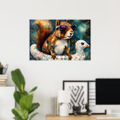 Poster L'écureuil mignon profite d'un voyage en flottant (Bureau à domicile)