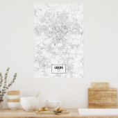 Poster Leeds, Angleterre (noir sur blanc) (Cuisine)