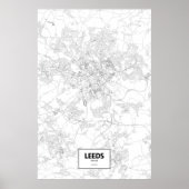 Poster Leeds, Angleterre (noir sur blanc) (Devant)
