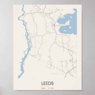 Poster Leeds, carte de rue de Maine – Fondée en 1801