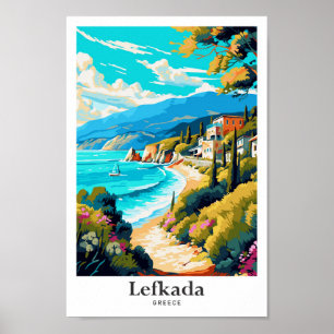 Poster Lefkada Grèce Illustration de portrait de voyage