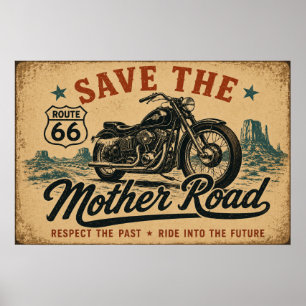 Poster Légende de la route 66 en moto