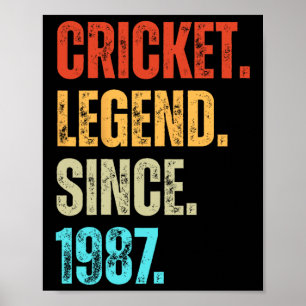 Poster Légende du cricket depuis 1987 Anniversaire rétro
