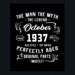Poster Légende du mythe masculin octobre 1937 85e anniver<br><div class="desc">Homme Mythe Légende Octobre 1937 85e anniversaire Cadeau 85 ans Cadeau. Un cadeau parfait pour votre père, maman, papa, hommes, femmes, amis et membres de la famille le jour de Thanksgiving, Noël, Fête des mères, Fête des pères, 4 juillet, 1776 Jour indépendant, Fête des anciens combattants, Fête de l'Halloween, Fête...</div>
