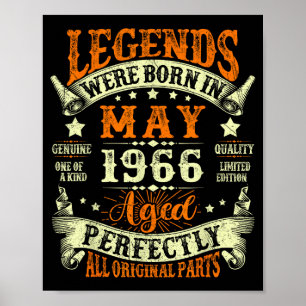 Poster Légendes nées en mai 1966 vintage 60 ans hommes