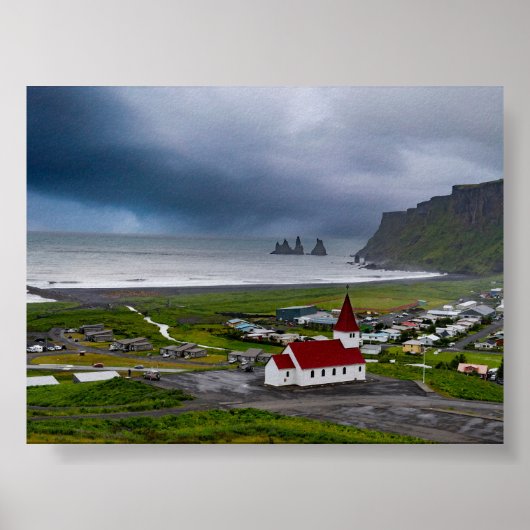 Poster L'église de Vik et la plage noire (Devant)