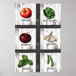 Poster Légumes et herbes Rustique Moderne Cuisine Mur Art