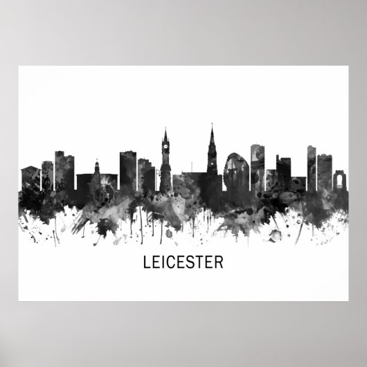 Poster Leicester England Skyline BW (Devant)