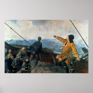 Poster Leif Eriksson sights land in America, 1893