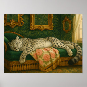 Poster L'élégant léopard des neiges dormant sur une chais