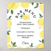 Poster Lemon Cocktail Bar Menu Bridal Shower Sign (Devant)