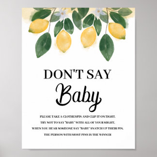 Poster Lemon Dont say Baby Shower SIgn