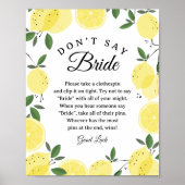 Poster Lemon "Don't Say Bride" Bridal Shower Game sign (Devant)