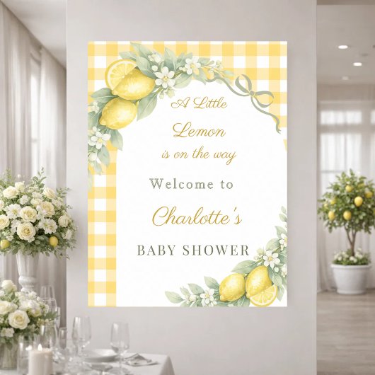 Poster Lemon gingham bow welcome Baby Shower