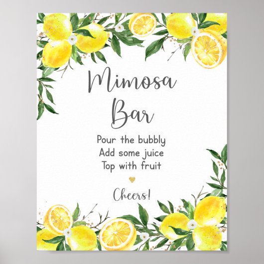 Poster Lemon Greenery Gold Bridal Shower Mimosa Bar (Devant)