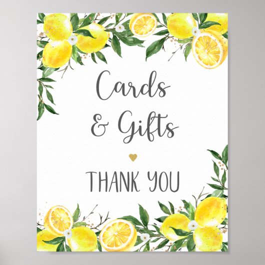 Poster Lemon Greenery Gold Cards & Gifts Bridal Shower (Devant)