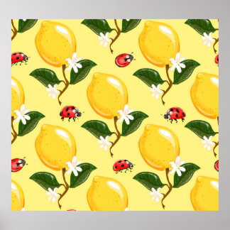 Poster Lemon Ladybug : Motif jaune tropical.