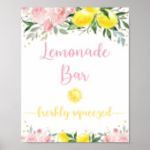 Poster Lemonade Bar Pink Gold Floral Anniversaire (Devant)